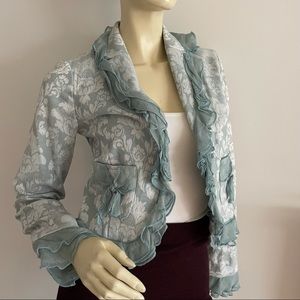 True meaning ruffle trim blazer